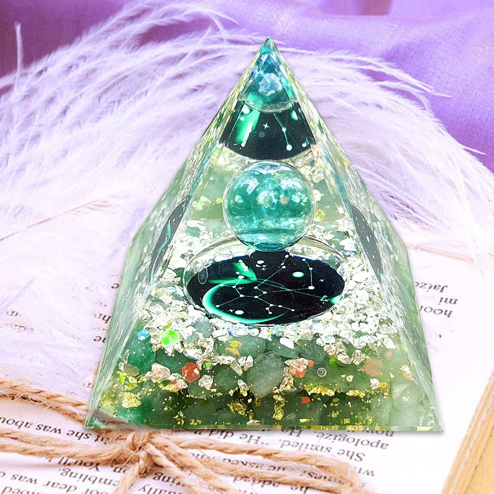 Crystal Pyramid, Green Aventurine Zodiac Sagittarius Orgone Pyramid, Healing Crystal, Postive Energy Orgonite Crystal Healing for Yoga, Meditation, Stress Reduce (Sagittarius)