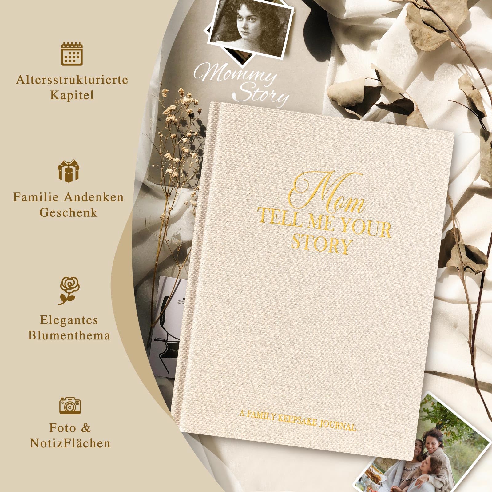 Lanpn Mama Erzähl Mir Deine Geschichte Buch Ausfüllen, Muttertag Geburtstag Geschenk 270+ Fragen Mutter von Deinem Leben Lebensgeschichte Erinnerungsbuch Mom Life Story Journal, Beige, Englisch 3