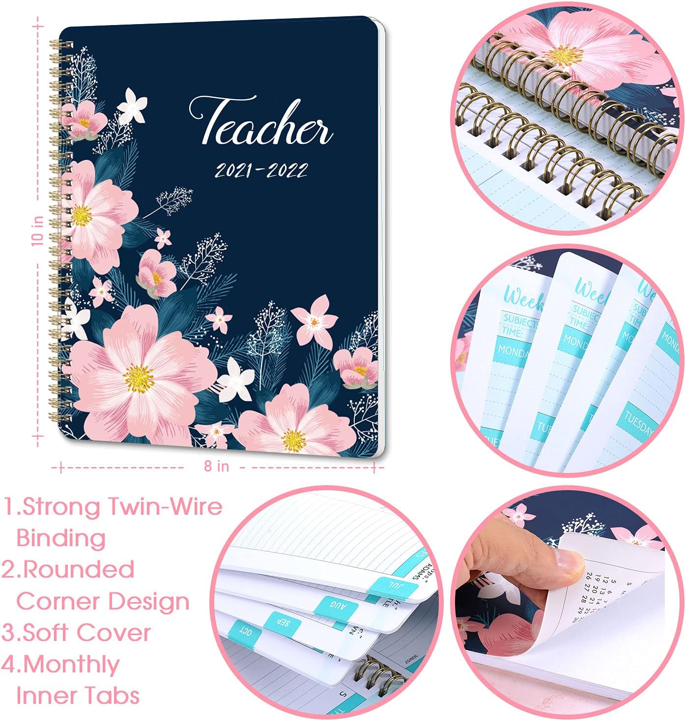 Teacher Planner 2021-2022 - Academic Lesson Planner from July 2021 - June 2022, 8'' x 10'', Lesson Plan Book, Weekly & Monthly Lesson Planner with Quotes : Office Products