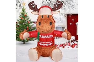 AOTIOOY 6 FT Christmas Inflatable Outdoor Decorations, Inflatables Plush Reindeer Yard Decor with Christmas Hat & Sweater, Built-in LED Lights Blow up Xmas Deer Holiday Decorations for Outside Lawn Garden