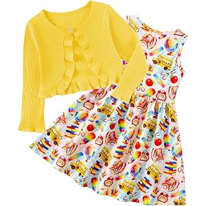 Kid Girls Back to School Dresses with Cardigan for 2-9Y Cute Girl School Outfits
