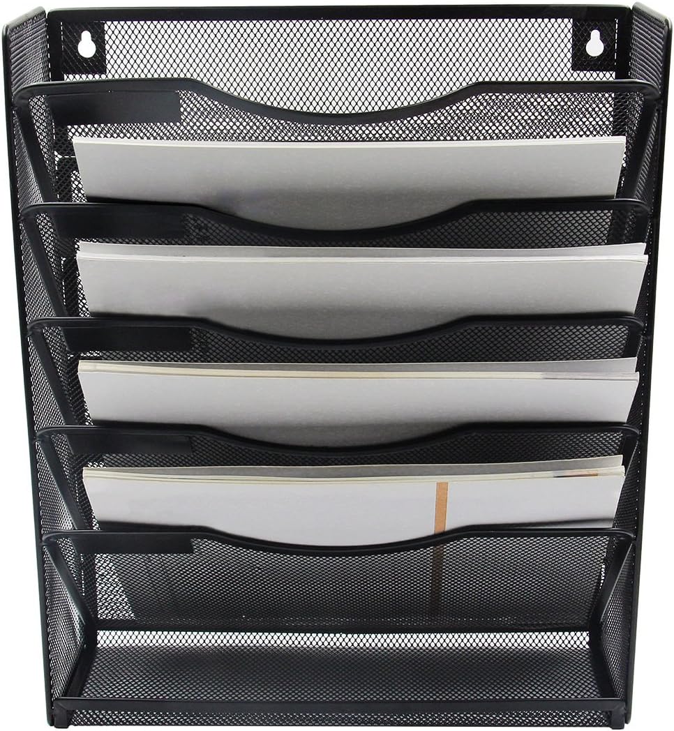 EasyPAG Mesh Wall Hanging File Organizer Holder 5 Tier Vertical Pocket