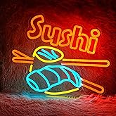 Dimmable Sushi Neon Sign 16.5 * 12.6 Inch LED Sushi Light Up Sign For Wall Decor USB Powered Japanese Neon Light for Sushi Shop Restaurant Home Kitchen Party （Yellow Ice Blue Orange）