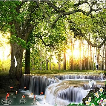 Xbwy Custom 3D Flowing Water Background Wallpaper Green Tree