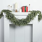 2 Pcs Christmas Norfolk Pine Garlands, 6 Ft Double Color Real Touch Artificial Cedar Garland, Faux Pine Cypress Greenery Garland Ornaments for Mantle Fireplace Table Indoor Outdoor Xmas Decoration