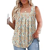 DOLNINE Womens-Plus-Size-Tank-Tops Casual Sleeveless Square Neck Flowy Tunic Shirts XL-5XL