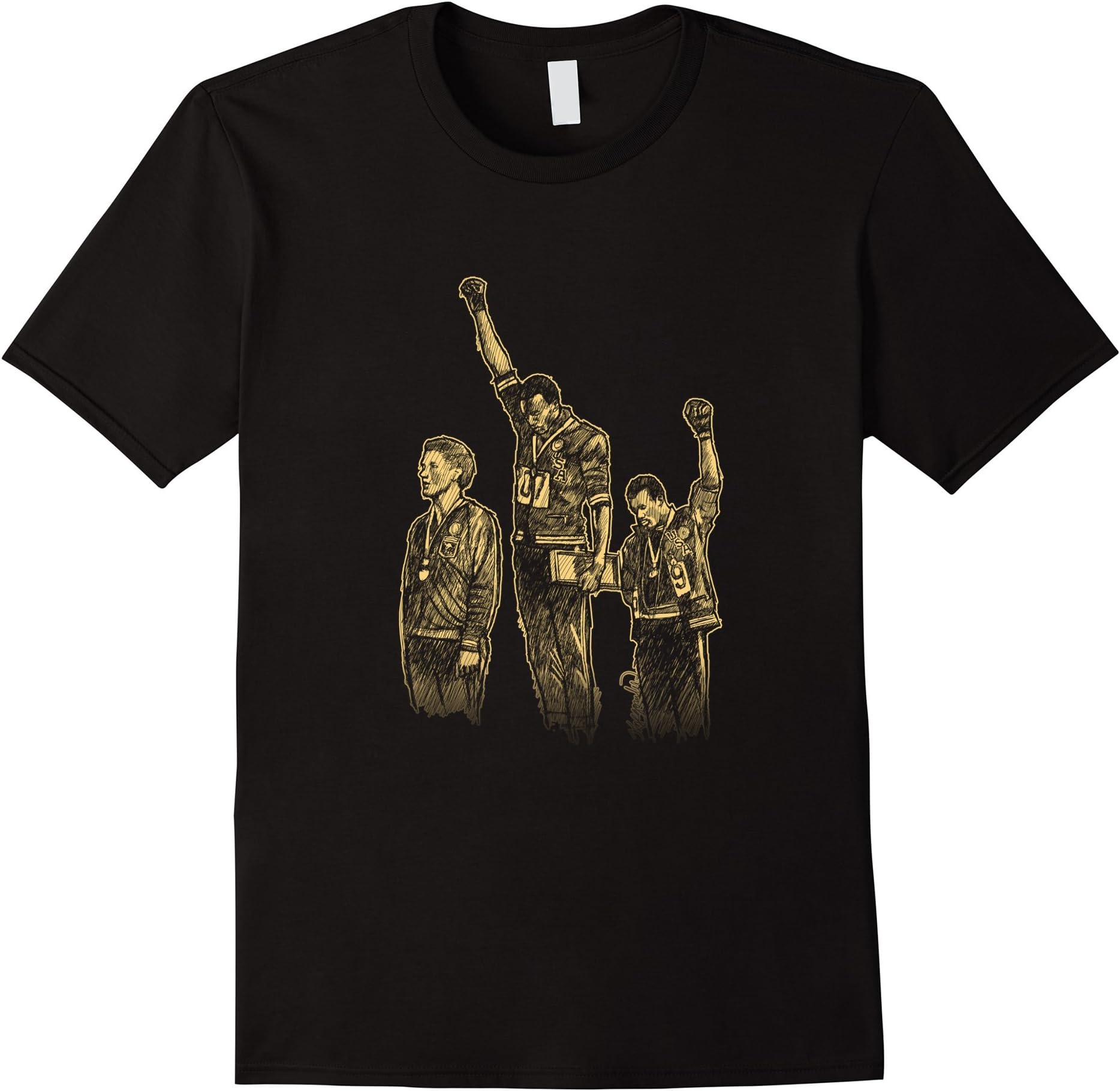Men's Black Power Salute 1968 Mexico City African History T Shirt XL Black