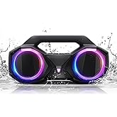 Bluetooth Speaker 80W(Peak)Loud with Bass, 20H Playtime, IPX7 Waterproof, RGB Lights, TWS, Large Portable Wireless Speakers for Outdoor, Home, Party, Pool, Beach, Tailgating, Gym, Work, Gifts (Black)