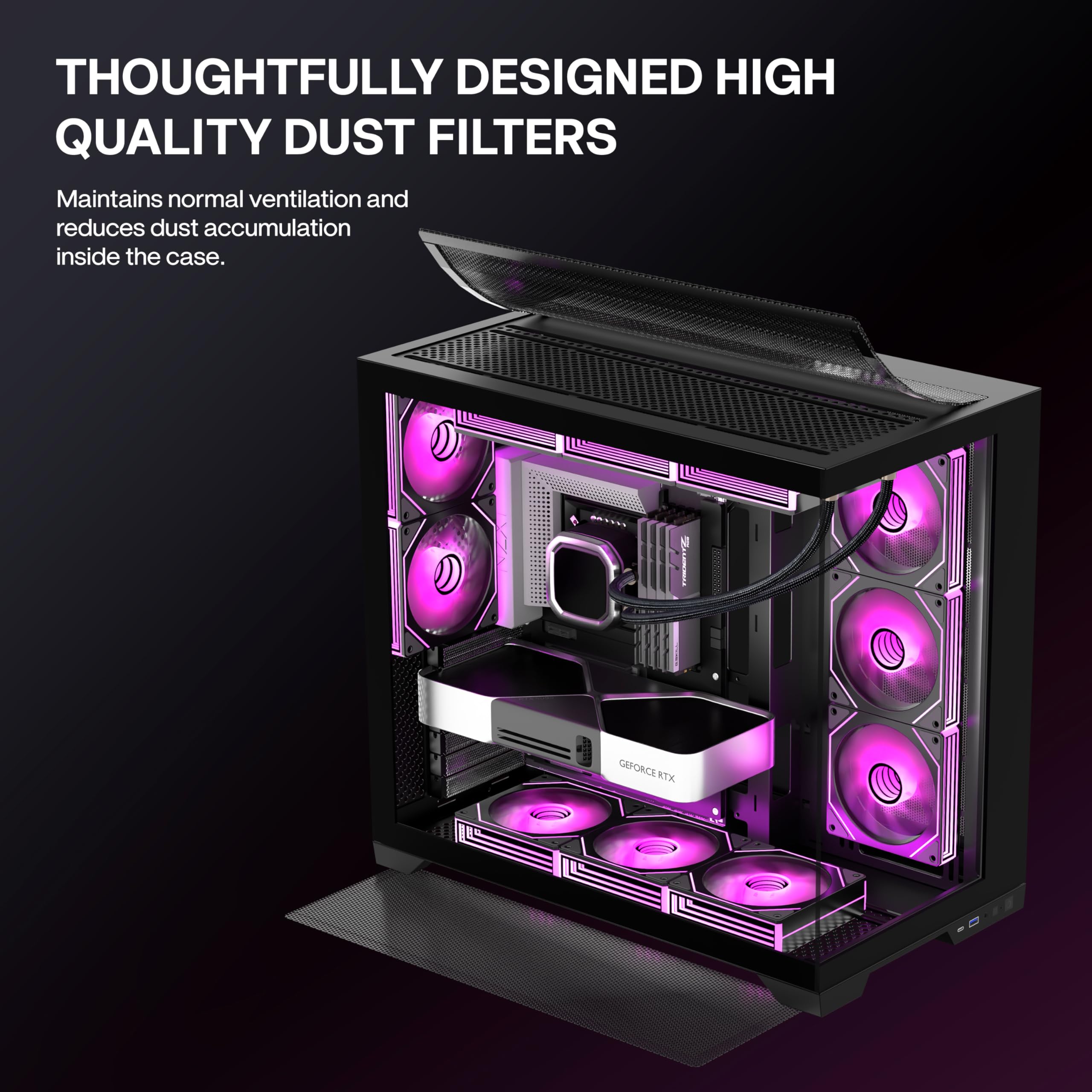 ANSAITE ATX PC-Gehäuse 9×120 mm ARGB PWM-Lüfter vorinstalliert ，Mid-Tower Gaming PC-Gehäuse, Panorama-Gehärtetes Glas Schwarz Computer-Gehäuse mit Typ-C, 360mm Radiator Unterstützung，H-D9 (Schwarz) 2