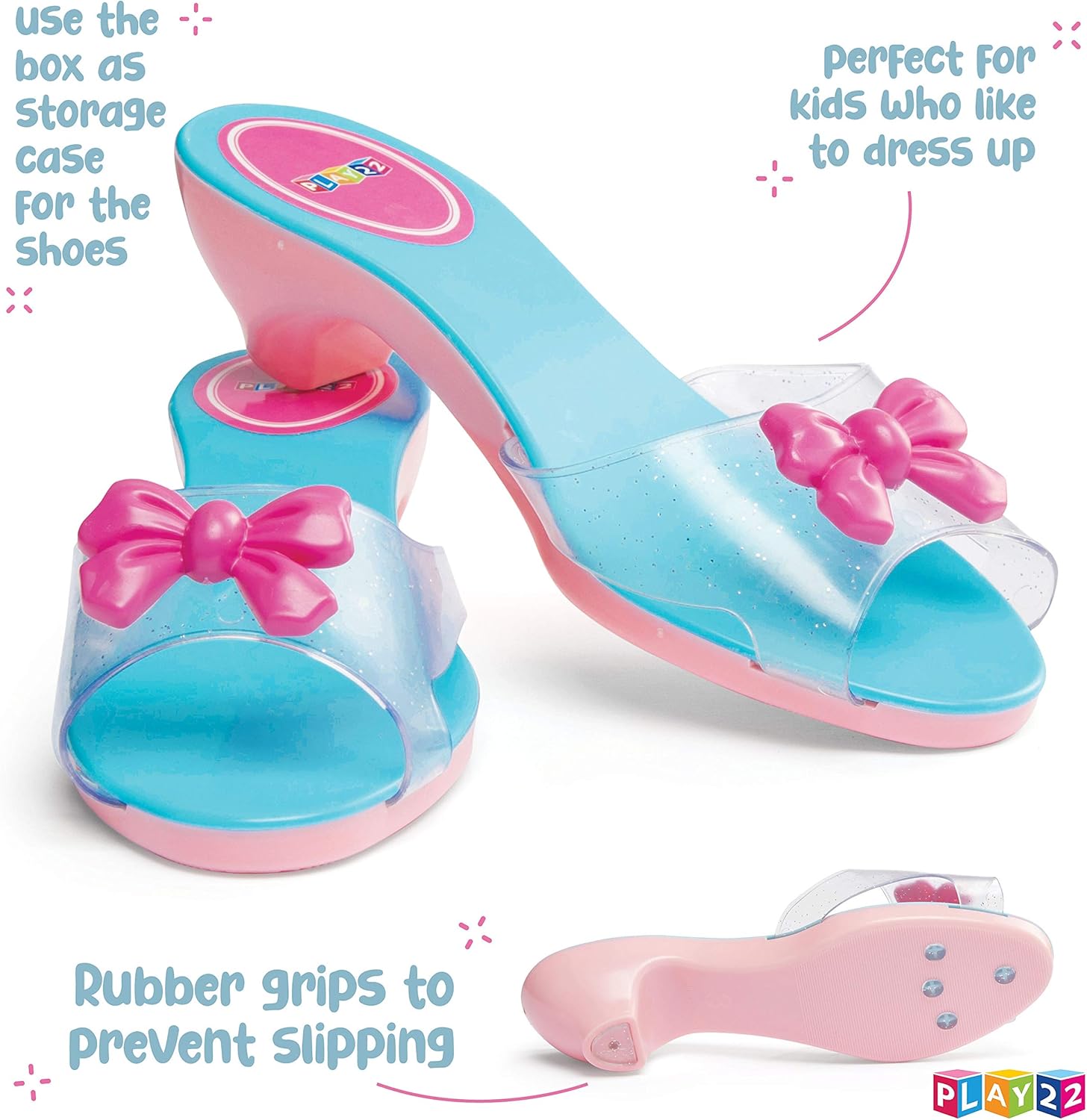 Play22 Princess Girls Dress Up Shoes And Jewelry Boutique 18 Set – 4 Pairs Pretend Play Shoes For Little Girls, 2 Earrings, 3 Bracelets, 3 Rings - Glamorous Princess Dress Up Accessory Set - Original: Toys & Games