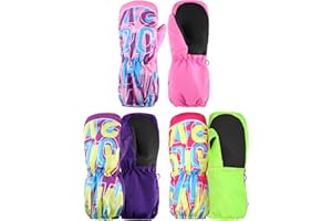 GEYOGA 3 Pairs Kids Thicken Snow Mitten Winter Gloves Waterproof Warm Ski Mitten Toddler Boys Girls