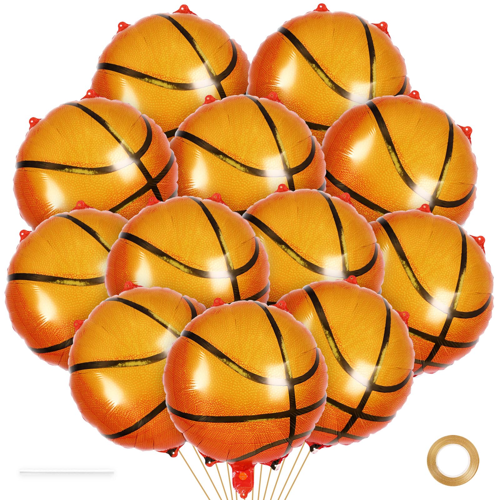 12 Pcs Basketball Balloons,18 Inch Basketball Foil Balloons,Sports Mylar Balloon Basketballs Birthday Decorations for Sports Theme Party Supplies
