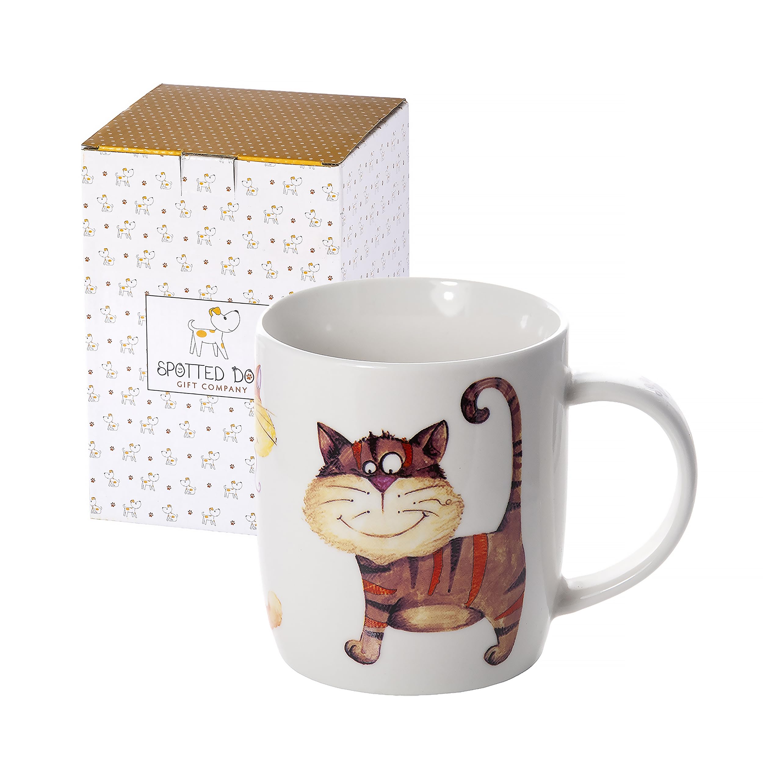 SPOTTED DOG GIFT COMPANY Cat Mug 350ml Ceramic China Coffee Mug & Tea Cup - Funny Novelty Cats Themed | Cat Gifts for Women, Christmas or Birthday Presents