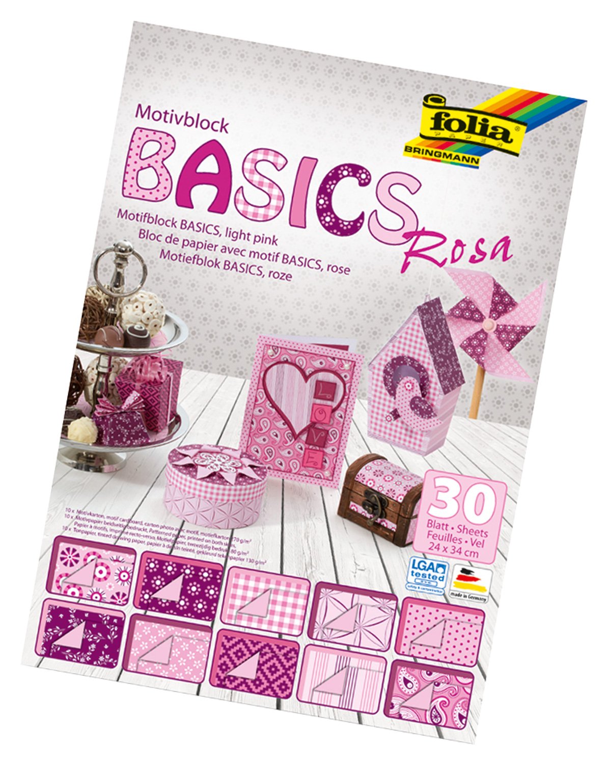 Folia 46349 Basics Motif Block, 24 x 34 cm, 30 Sheets, Pink