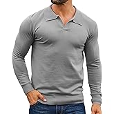Csqopt Mens Knit Polo Shirts Casual V Neck Slim Fit Polo Shirts Long Sleeve Wool Knit Pullover Sweater