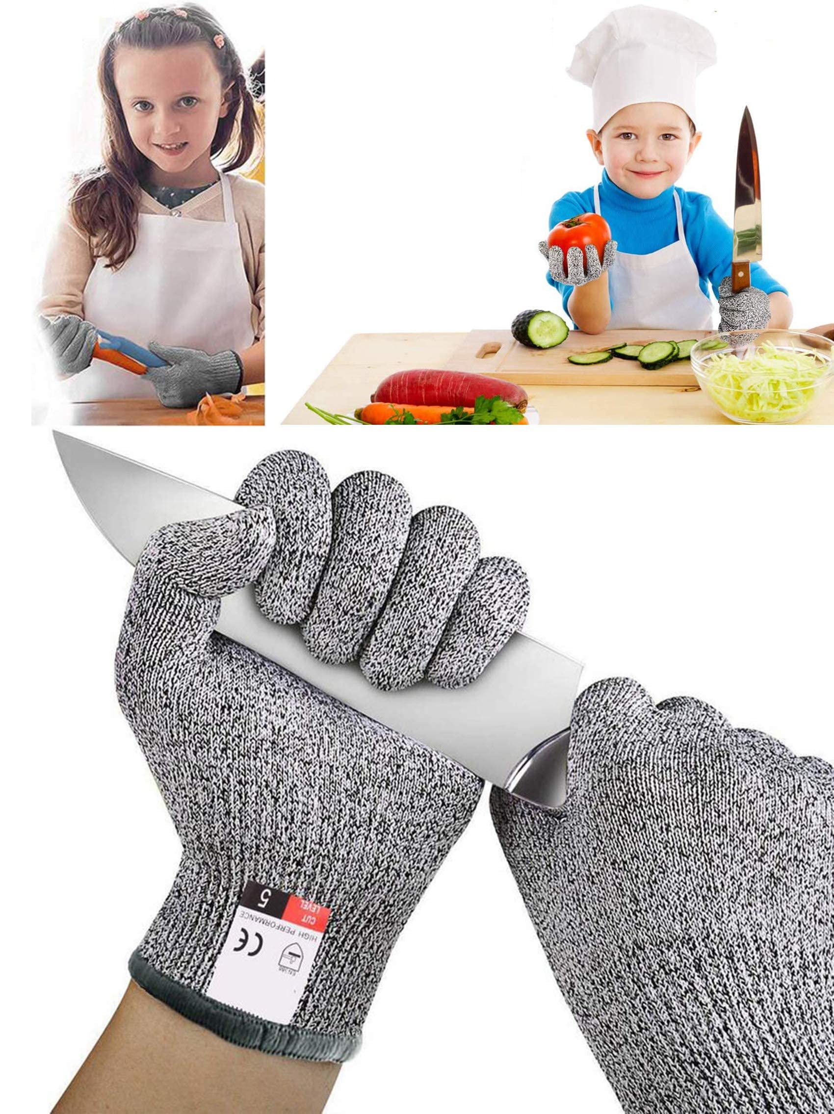 Cut Resistant Kitchen Gloves High Performance Level 5 Protection, Cut Resistant Protective Gloves for Safety, for Cooking, Cutting or Slicing, Food Grade, For Child, Kids, Boy,girl(XXXS 3-5 year olds)