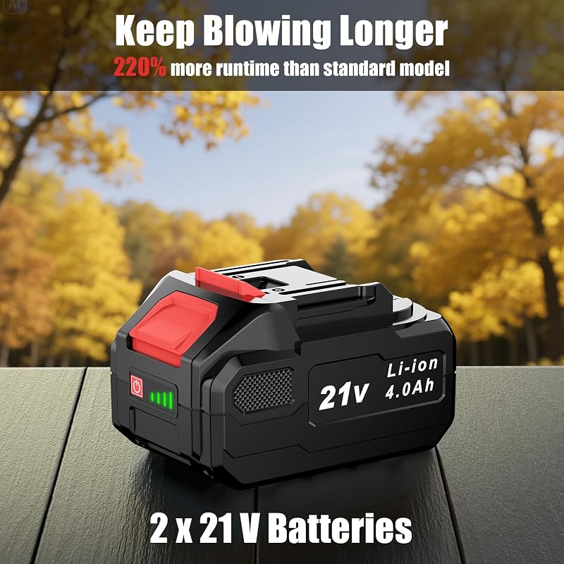 Souffleur à Feuilles sans Fil 21 V avec 2 Batteries 4,0 Ah avec 3 Vitesses (Rouge)