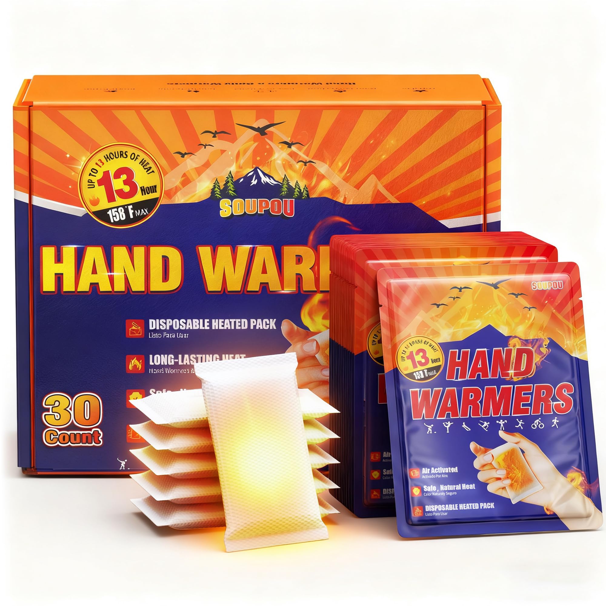 Photo 1 of Soupou Hand Warmers Disposable 30pcs, Up to 13 Hours of Heat Body Warmers, Air Activated Bulk Hand Warmers for Women Men, Gifts for Christmas, Golf Hunting Camping Essentials, Winter Accessories