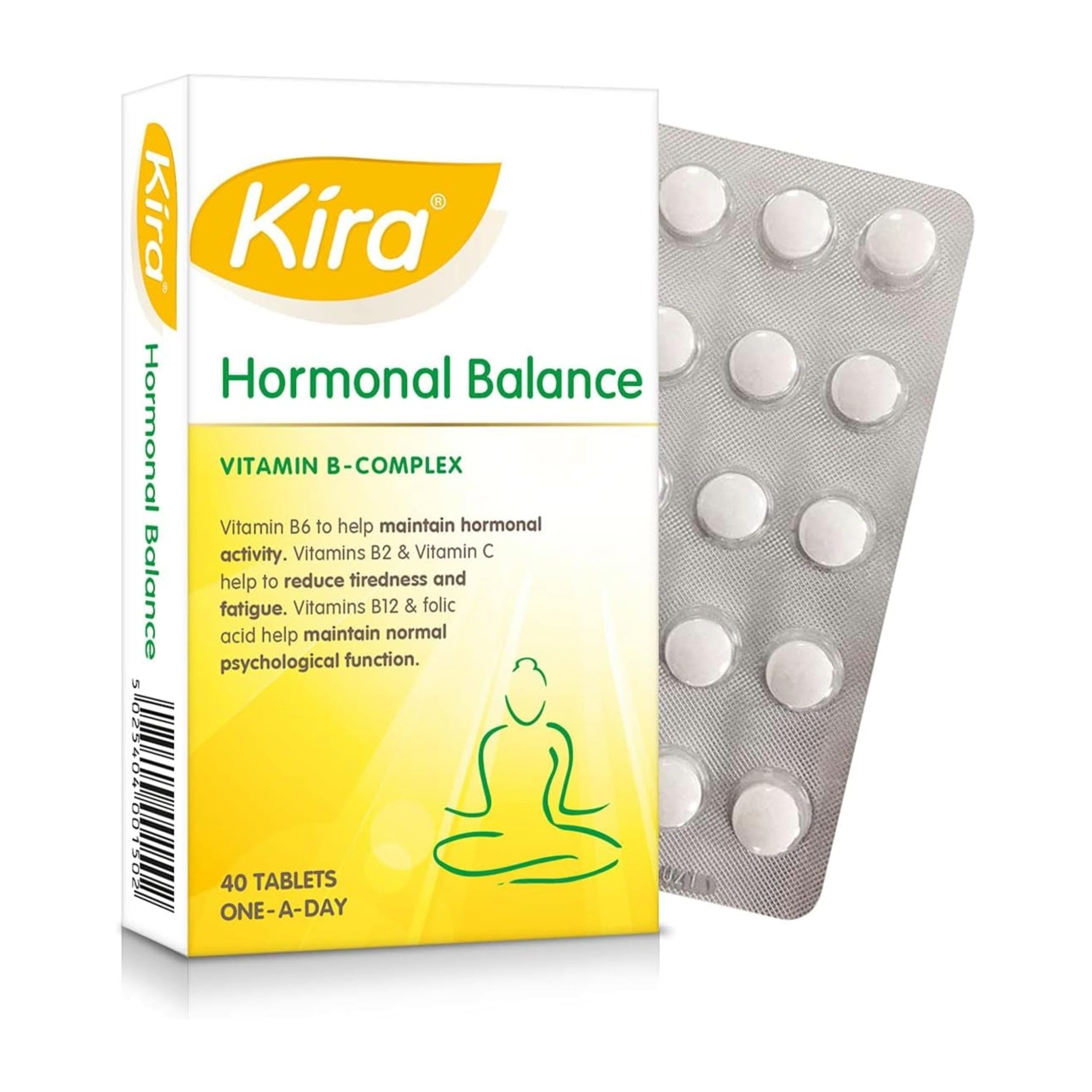 Kira Hormonal Balance Film-Coated Tablets - Vitamin B-Complex, Vitamin C & Folic Acid Supplement for Women - Supports Hormonal Balance, Energy & Mental Performance (1, 40 Count (Pack of 1))