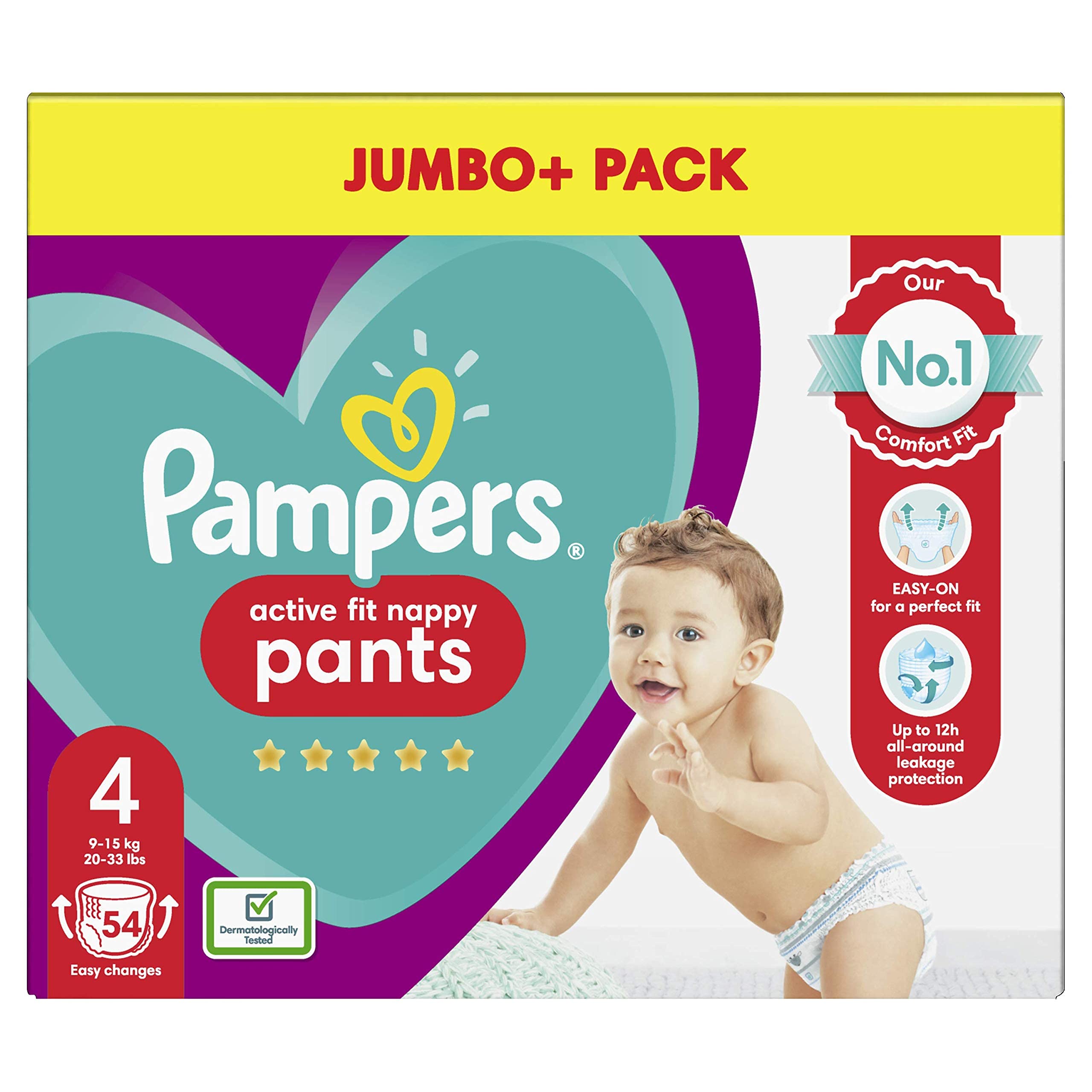 Pampers Baby Nappy Pants Size 4, Pack of 54