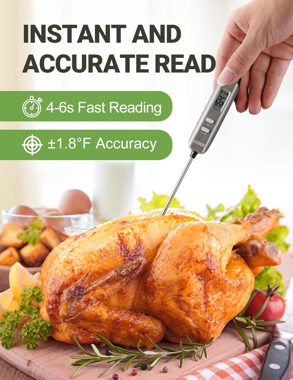 Habor 022 Meat Thermometer, Instant Read Thermometer Digital Cooking Thermometer, Candy Thermometer with Super Long Probe for Kitchen BBQ Grill Smoker Meat Oil Milk Yogurt Temperature: Kitchen & Dining