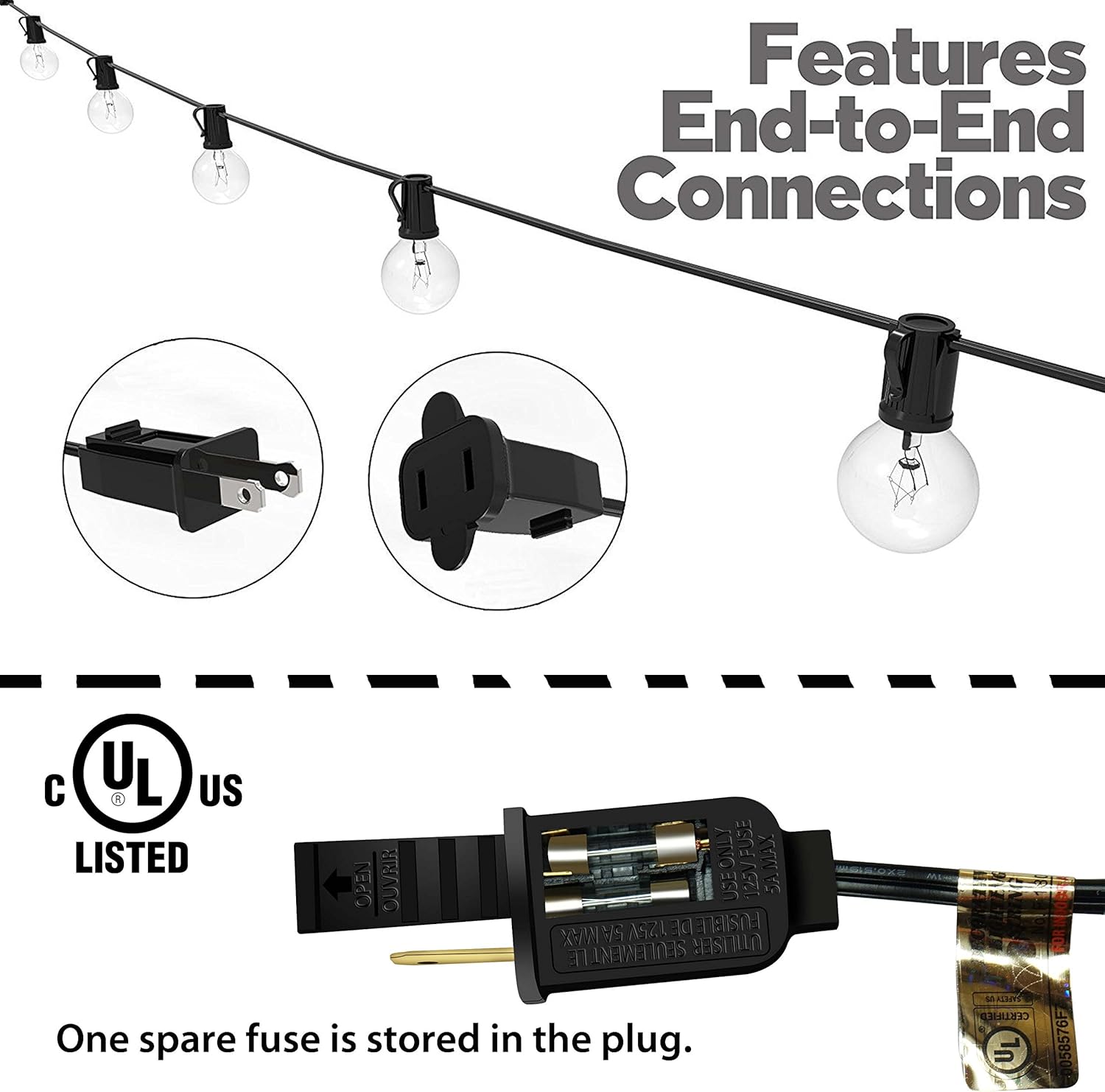 String Lights, Lampat 25Ft G40 Globe String Lights with Bulbs-UL Listd for Indoor/Outdoor Commercial Decor - - 