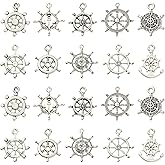 KitBeads 100pcs 10 Styles Ship Wheel Marine Helm Charms Tibetan, Sailor Nautical Silver for Jewelry Making Bulk