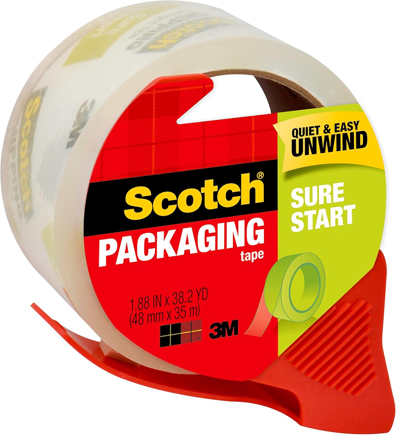 Scotch Sure Start Shipping Tape with Dispenser, 1.88 in. x 38.2 yd., Clear, 1 Dispenser/Pack : Office Products