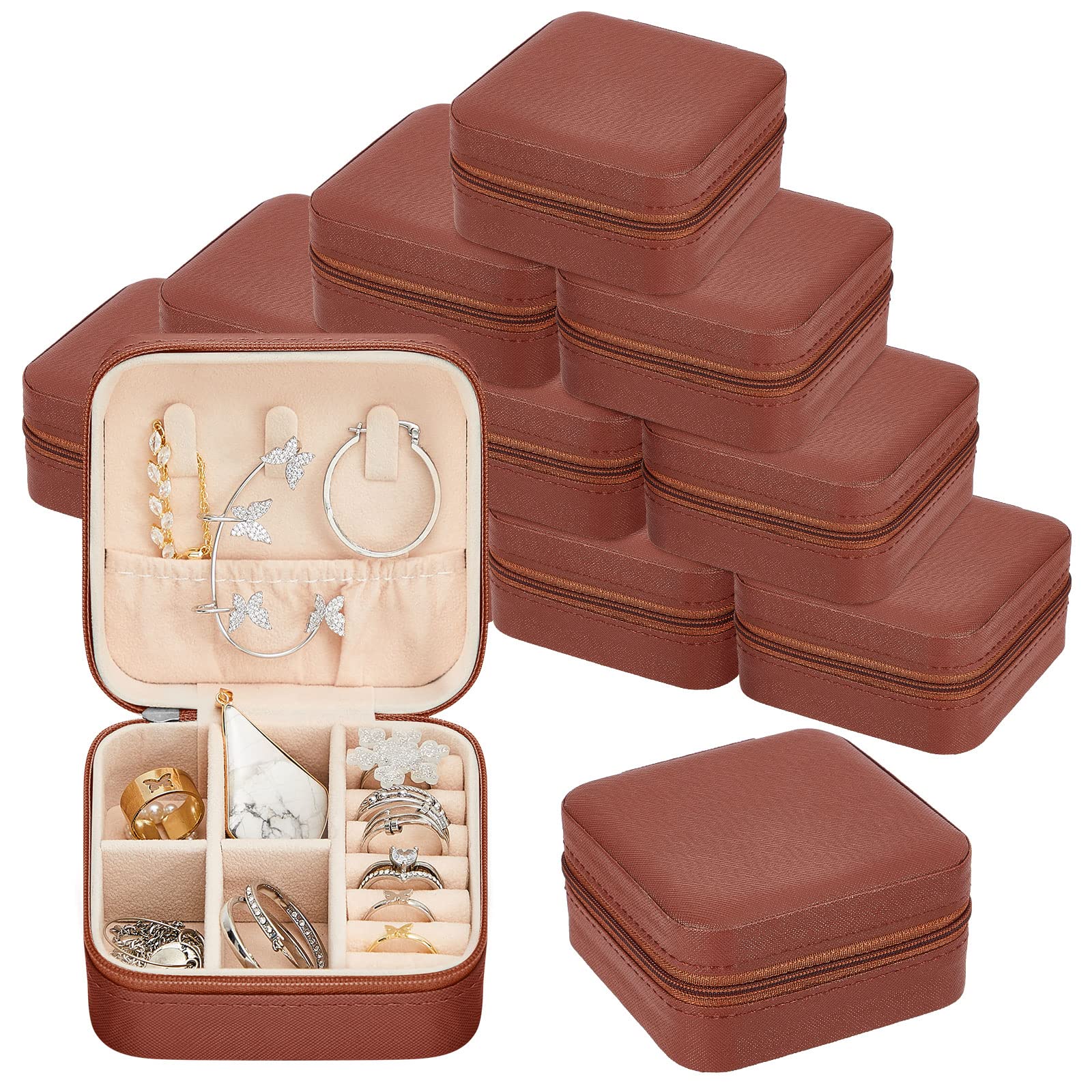 Photo 1 of (7 PC TOTAL)Travel Jewelry Case Bridesmaid Gift Boxes Jewelry Travel Organizer Small Jewelry Box Mini Storage Organizer Storage Box for Women Girls Bridesmaid Gift(Brown)