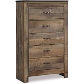 Signature Design by Ashley 5 Drawer Chest of Drawers | Fully assembled chest of drawers, 5 smooth-glide drawers, ASTM-compliant anti-tip kit, Replicated oak grain, Trinell Series