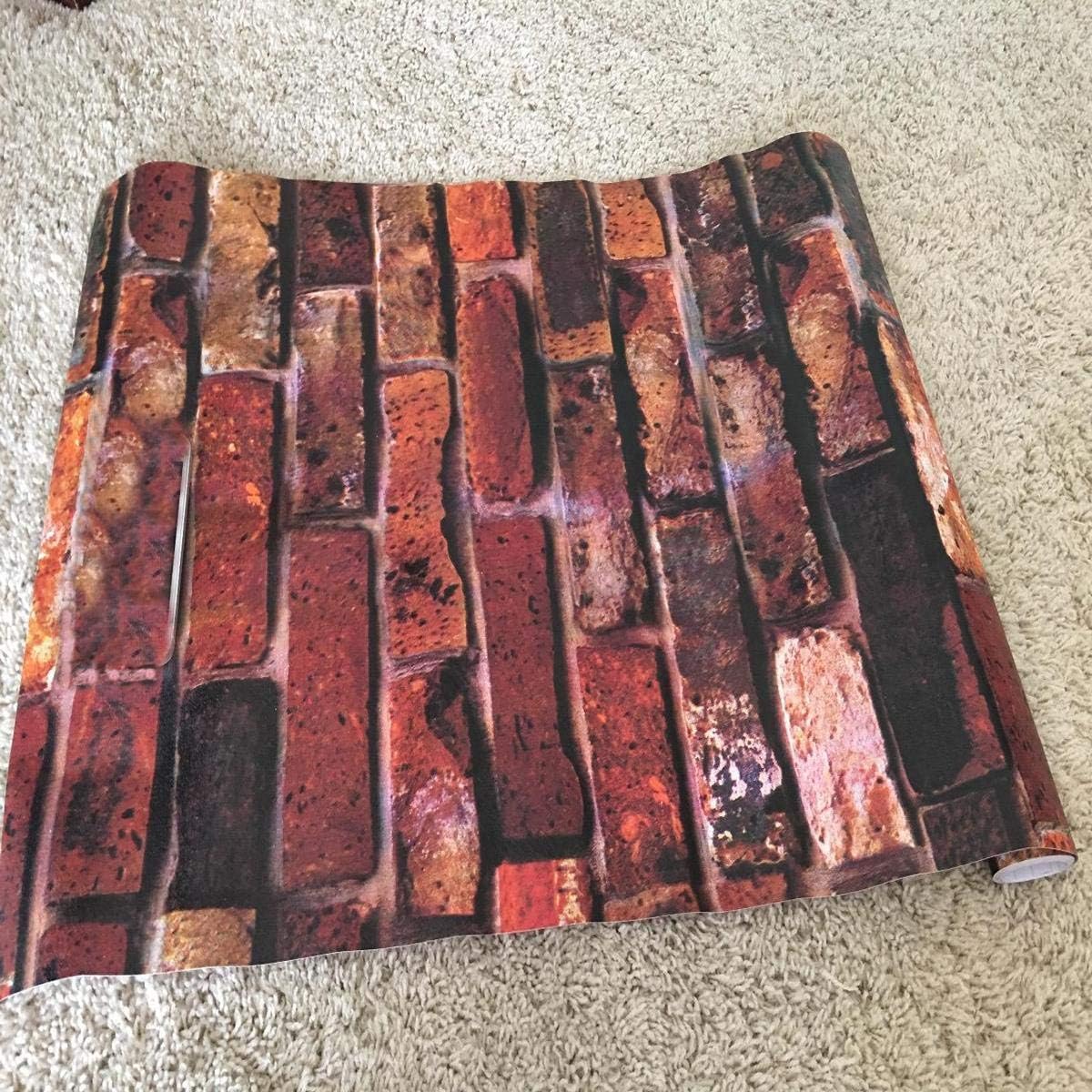 YuzeNet Self-Adhesive Wallpaper, 3D Effect PVC Peel and Stick Wallpaper for Home Decoration(Rust Red Brick)