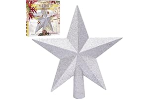Aneco Silver Glitter Mini Christmas Tree Topper Shatter-Proof 6 Inch Christmas Tree Decoration Treetop for Holiday Ornament or Home Decor