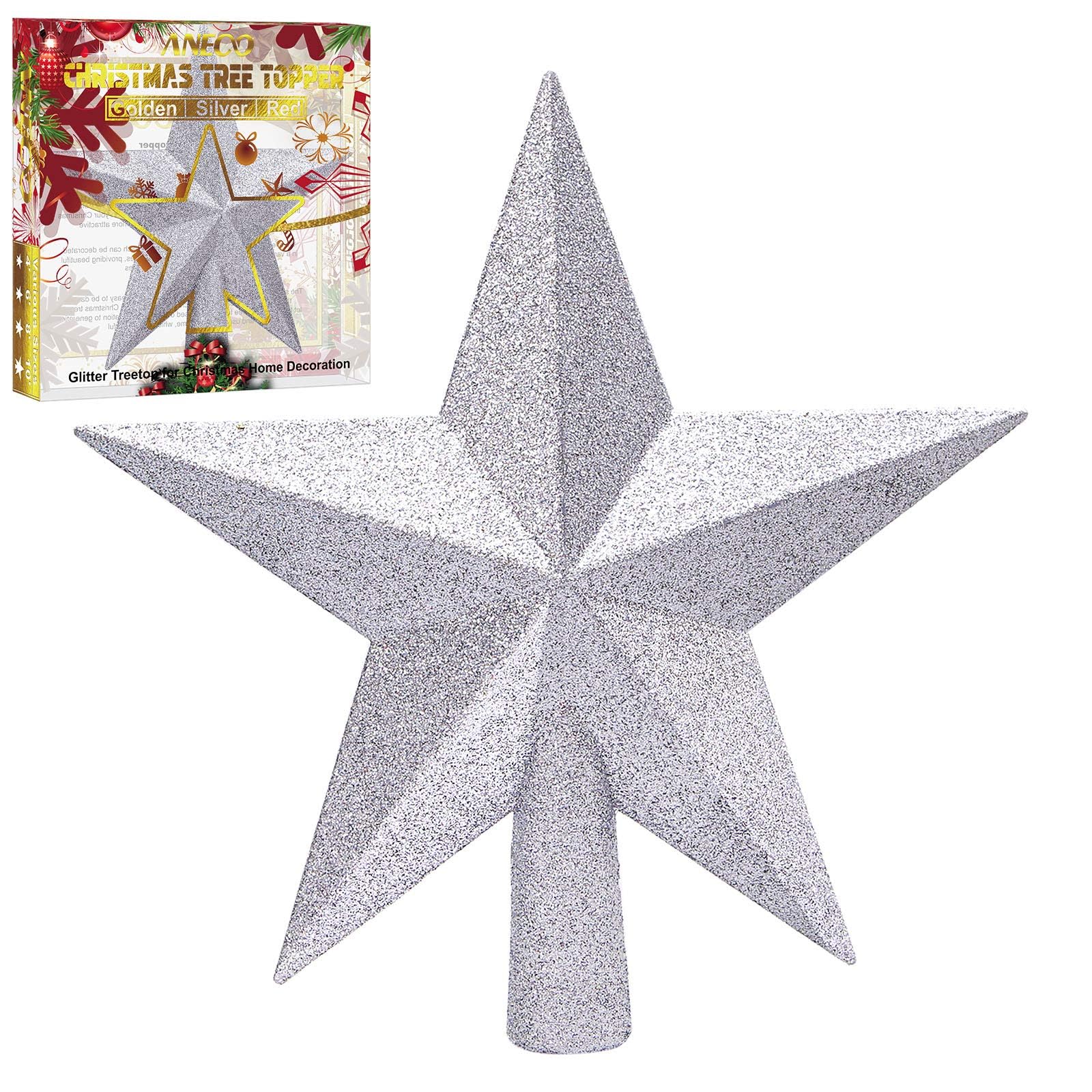 ANECO Glitter Christmas Tree Topper Shatter-proof Christmas Tree Decoration Treetop for Holiday Ornament or Home Decor โ image 1