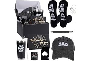 Kolewo4ever 9 Pieces Dad Gift Set Best Dad Gifts for Father, Men with Tumbler Mens Socks Mens Baseball Cap Key Chain Card for Men Father Papa Gifts from Son Daughter Kids (Black)