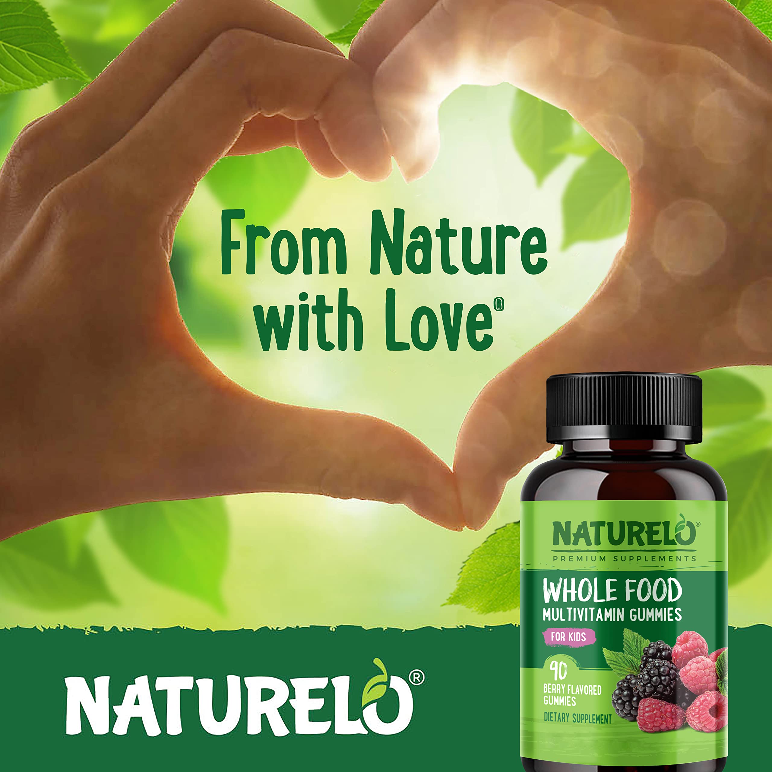 NATURELO Whole Food Vitamin Gummies for Kids - Chewable Gummy Multivitamin for Children - Non-GMO - with Vitamins & Minerals - 90 Vegan Gummies