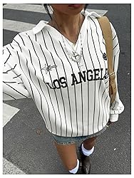 SOLY HUX Women's Oversized Tees Striped Letter