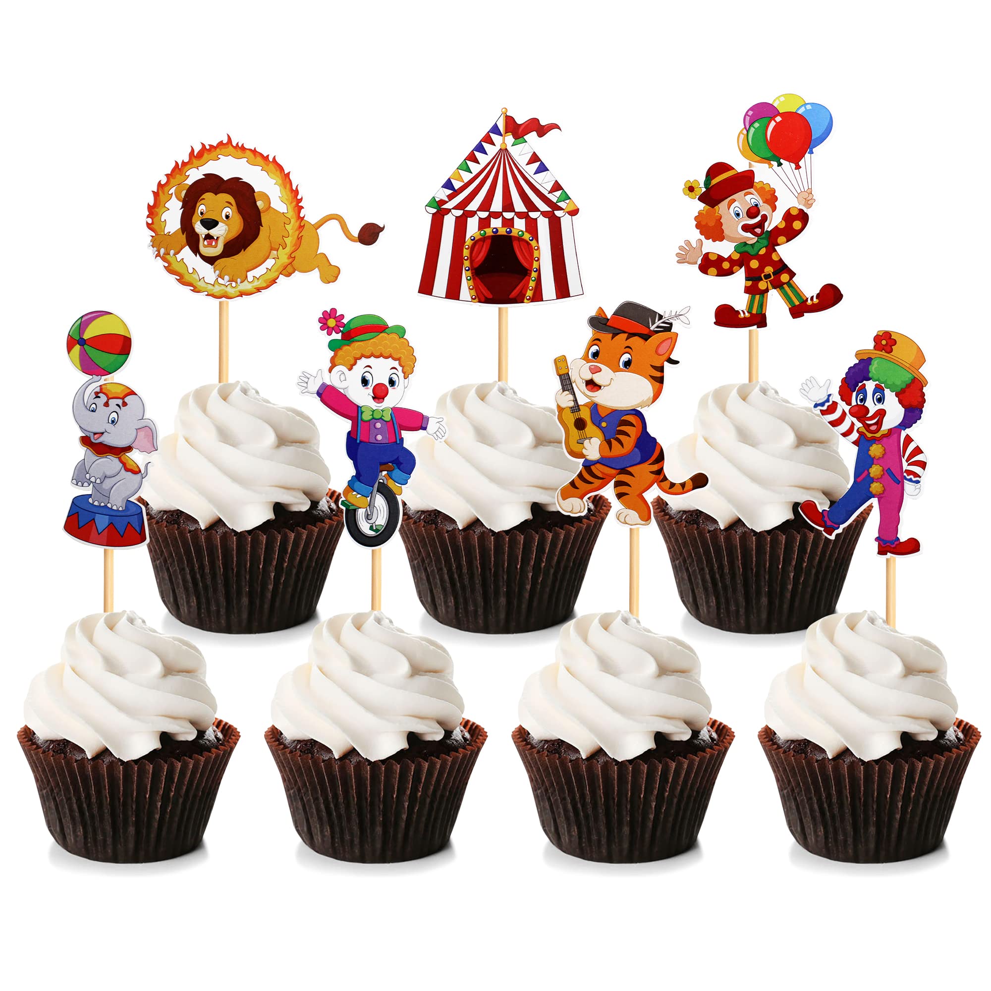 Blumomon 28Pcs Circus Animal Cupcake Toppers for Kids Boys Girls Baby Shower and Carnival Themed Kids Birthday Party Favor Decorations