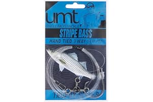UNCLE MO'S SALTWATER TACKLE Striped Bass 3-Way Rigs 1,5 & 10-Pack 8/0 Circle Hooks Uncle Mo's Tackle Saltwater Fishing Gear - Robust 60lb Swivel, 4ft 60lb Monofilament Leader for Surf, Beach & Boat Fishing