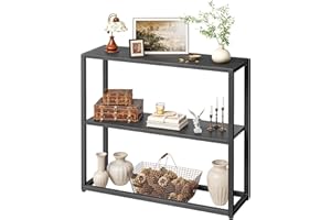 TIQLAB Small Entryway Table, 29.5" Narrow Console Table with Shelves, Sofa Table, Couch Table, Side Table, Entry Table for Hallway, Living Room, Small Space, Black