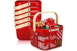 Roshtia 6 Pcs Metal Mesh Steel Basket with Handle, Square Wire Harvest Thanksgiving, Shopping Baskets for Retail Store Christmas Garden Bathroom Kitchen(9.65 x 9.65 x 7.09 Inch,Red)