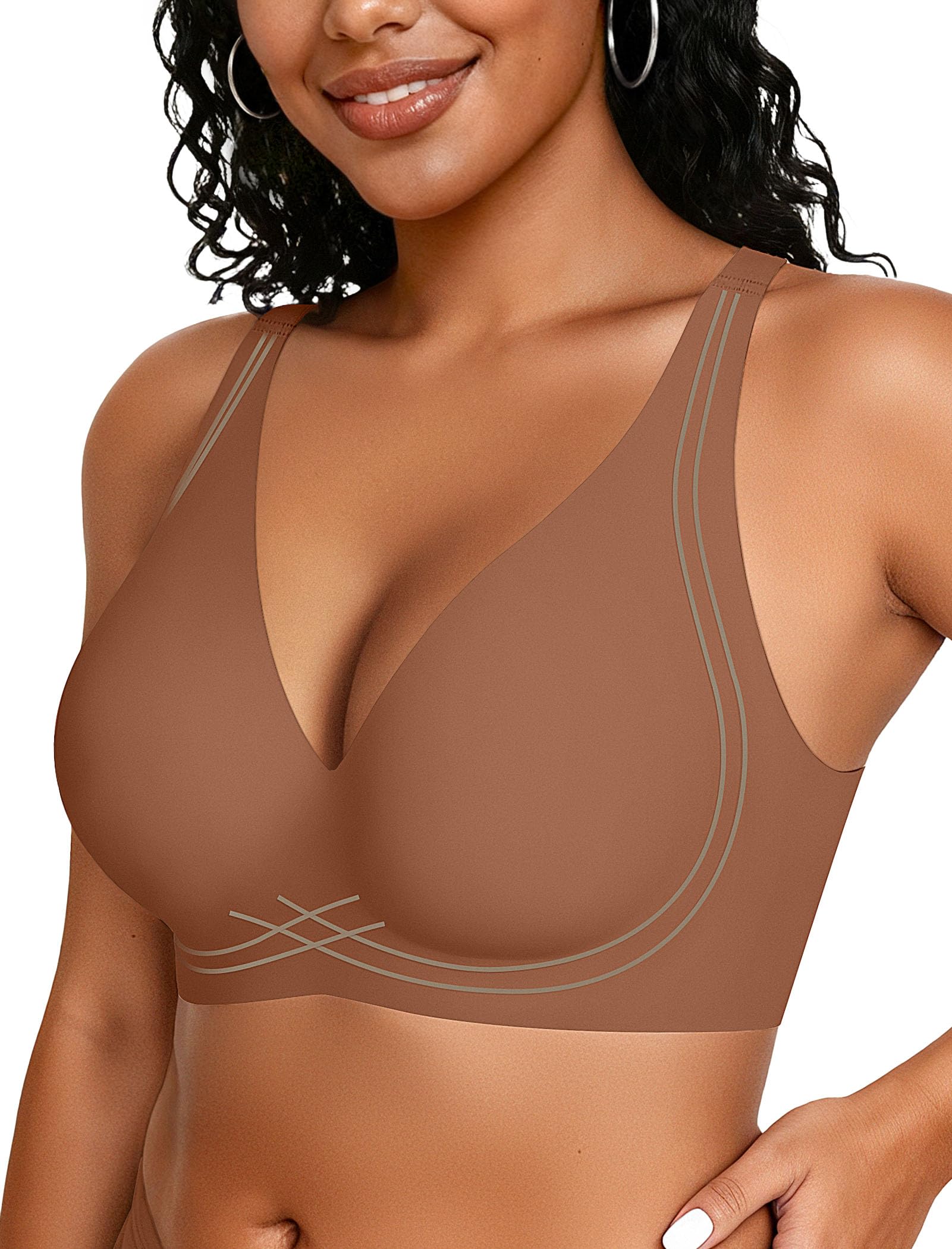 OEAK Dames draadloze beha's V-mesh comfortabele bralette ondersteunende T- shirt beha zonder beugels naadloze push-up beha's voor dagelijks gebruik, Rood, 3XL