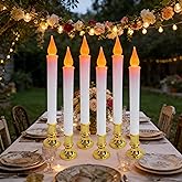 BRYBETYV 6 Pack 9" Gold Base LED Candle Lights with Dusk to Dawn Sensor, Battery Powered Flameless Candles for Indoor Table Party Decor