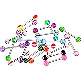 Niumike 14G Tongue Rings Assorted Colors Surgical Stainless Steel Barbells Piercing Jewelry