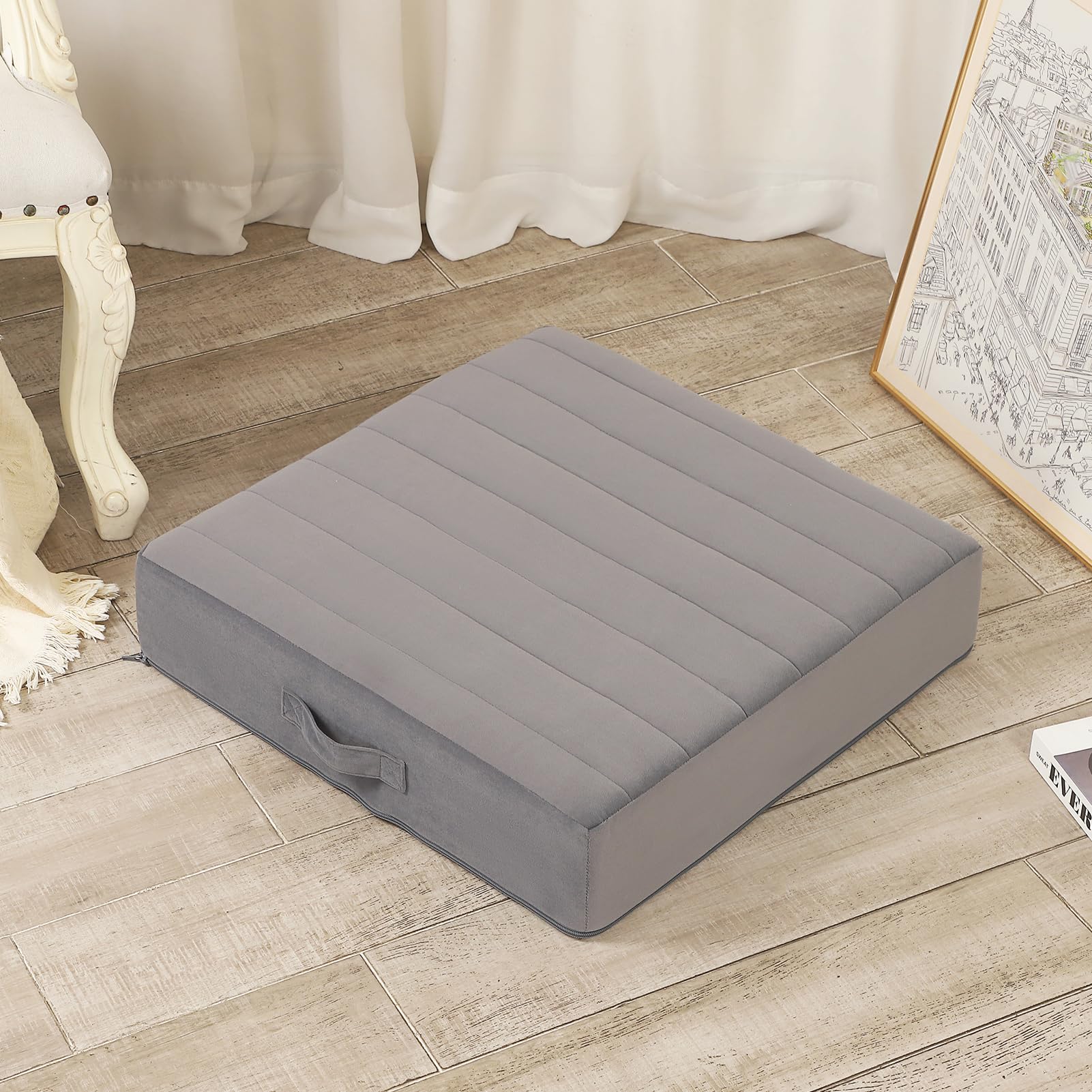 Photo 1 of LOVMOC 22 inches Meditation Floor Pillow, Square Large Floor Cushions for Adults, Thick Memory Foam Seat Cushions for Yoga, Living Room, Sofa, Tatami, Grey