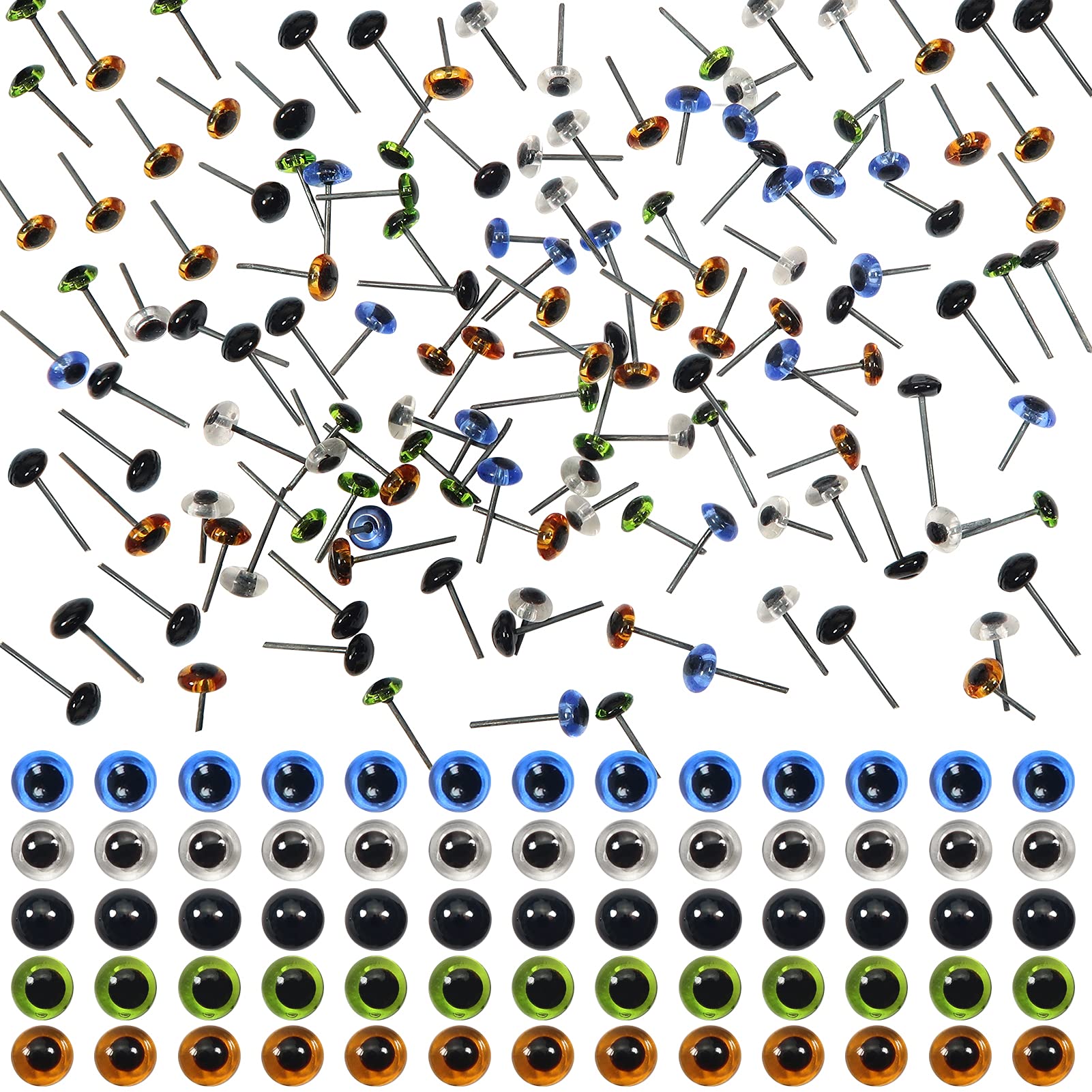 TOAOB 100pcs 5mm Glass Eyes Kits Mixed Colors for Crafts Needle Felting Bears Dolls Decoys Sewing