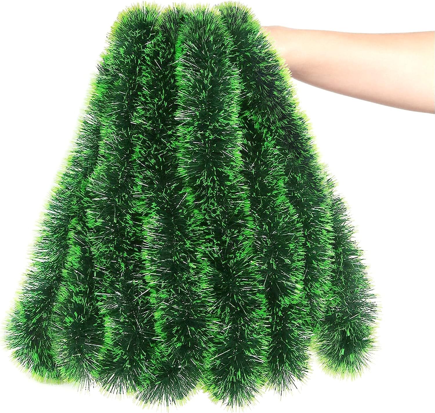 CFOFT 32.8 Feet Dark Green/Light Green Tinsel Garland - Chunky Metallic Shiny Christmas Tree Hanging Decorations for Xmas Holiday Indoor Outdoor Party Decor
