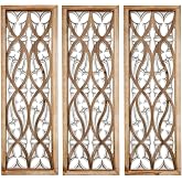 XIAOAIKA Boho Hand-Carved Ornate Geometric Wood Wall Art Panels, Set of 3 | Wood-tone finish, distressed white carved accents, solid wood frame, 12 &times; 35.5 in per panel, living room or entryway decor.