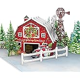 HEARTAGS- Farmhouse Pop Up Christmas Card, 3D Country Christmas Pop Up Card, 6x8 in Red Barn Popup Holiday Gretting Cards For Wife, Husband, Mom, Dad, Adults With Envelope and Message Note