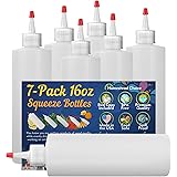 7-pack Plastic Condiment Squeeze Bottles - 16 Ounce with Red Tip Cap - Made in USA - Perfect for Ketchup, BBQ, Sauces, Syrup,