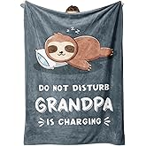 Funny Gifts for Grandpa, Grandpa is Charging Sloth Blanket, Grandpas Birthday Gift, Grandpas Gifts from Grandkids for Fathers Day Christmas, Soft Sloth Blanket for Grandfather 60" x 80"